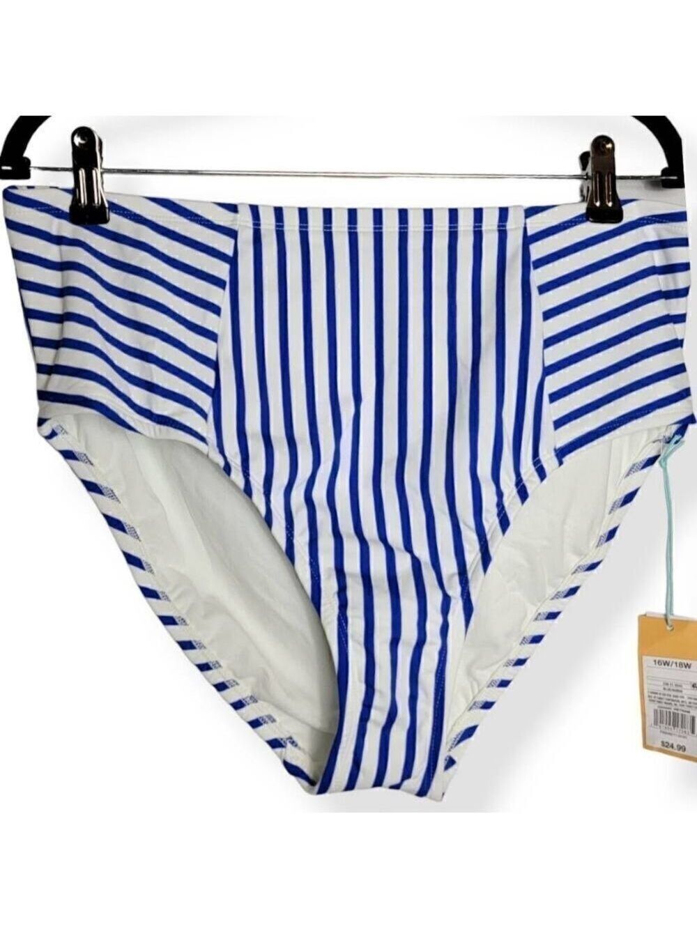 Kona Sol Navy Stripped High Coverage High Waist Bikini Bottom 16W/18W